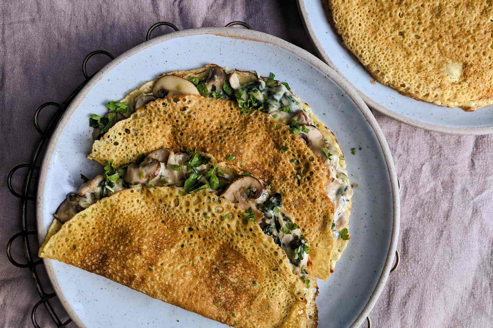 savory-pancakes-with-sauteed-mushrooms-and-spinach-recipe
